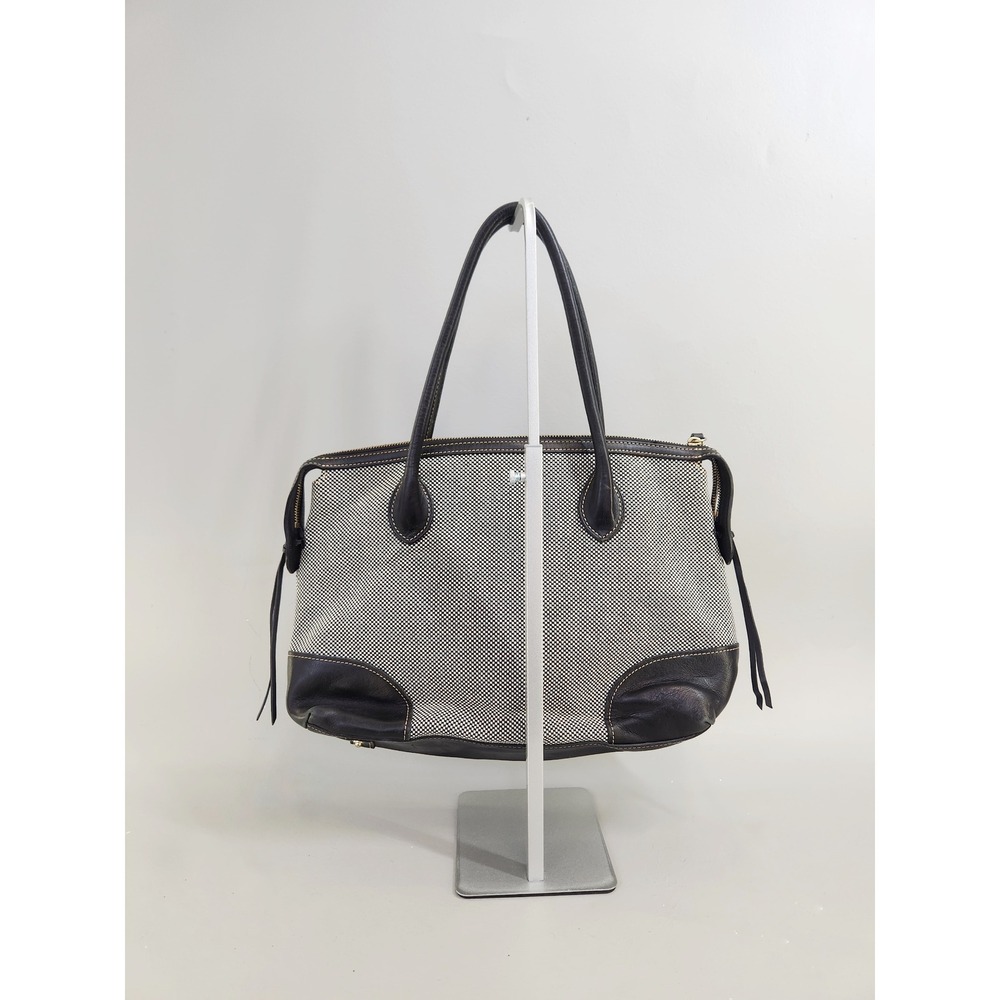 Dooney & Bourke Satchel Bag Womens Large Black White Woven Leather Trim - Picture 6 of 11